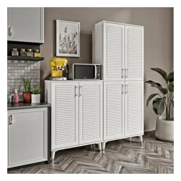 mapahomeliving Panjurlu Metal Kulp Pnj6190 Ayakkabılık 6 Kapaklı Mutfak Dolabı Balkon Dolabı Kiler Banyo Dolabı Çok Amaçlı Dolap Beyaz Gümüş