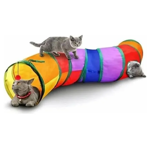 Mucit Home S Şeklinde Kıvrımlı Kedi Tüneli 130 cm Gökkuşağı Desenli
