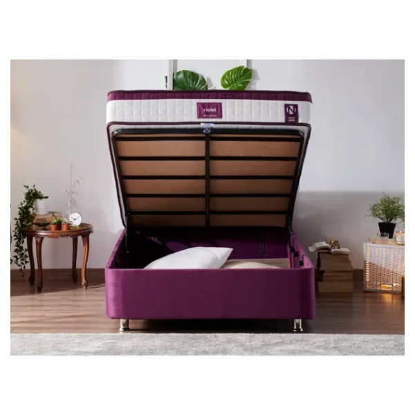 Niron Purple Baza 120x200 cm Tek Kişilik Sandıklı Mor Kumaş Baza Silinebilir Soho Kumaş