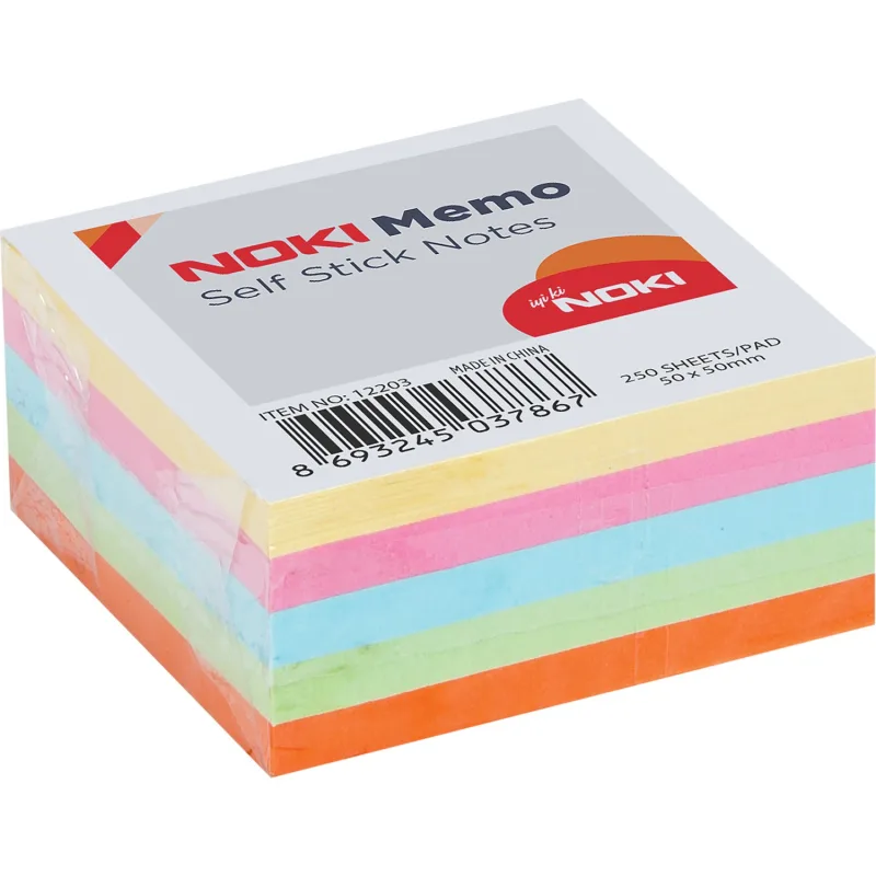 Noki Memo Yapışkanlı Not Kağıdı 250 Adet Pastel Renkli 50 x 50 mm Ofis ve Okul İçin