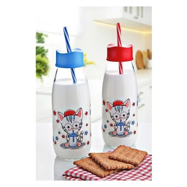 OZCMAX Hayvan Figürlü Pipetli Su Ve Süt Şişesi Cam 500 Ml