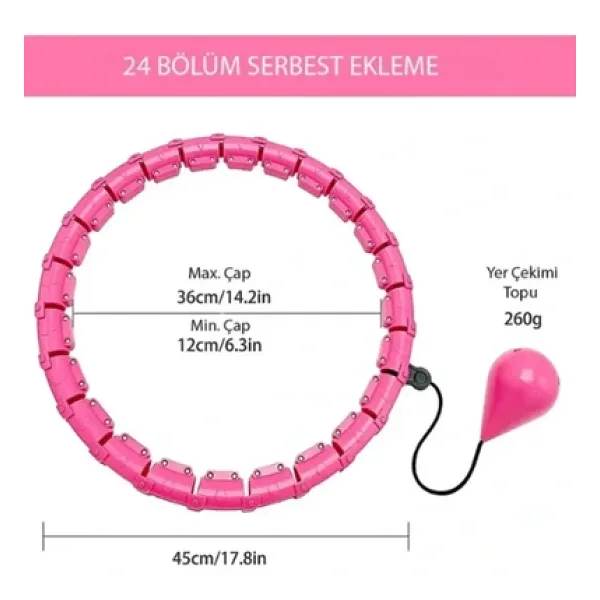Pembe Hula Hoop Çember 24'Lü Hulahoop, Egzersiz Çemberi, Egzersiz