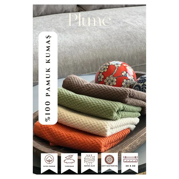 Plume Ceramic Home %100 Pamuk 4'lü Renkli El Havlusu Seti - 30x50 Cm Çeyizlik, Misafir, Mutfak, Hediyelik