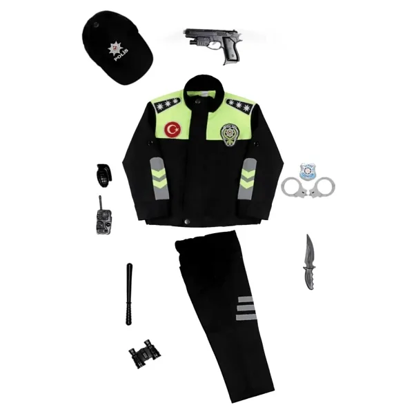 Polis Kostümü Alt Üst + Şapka + Oyuncak seti Çocuk Polis Kostümü - Çocuk Polis Kıyafeti Çocuk Kostüm