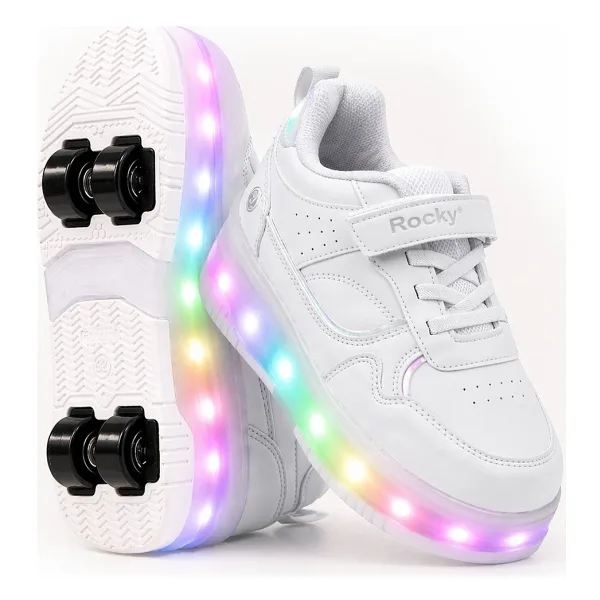 Rocky Sport Glow Kız Erkek Çocuk Patenli, Işıklı Rahat Spor Ayakkabı & Sneaker 4 Teker Kaykay Ayakkabı - Beyaz - 32