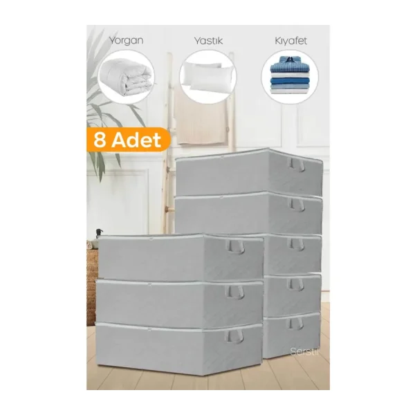 Serstil 8 Adet - Antrasit Baza Altı ve Çekyat Tipi Hurç 64 x 45 x 22 cm - Gri