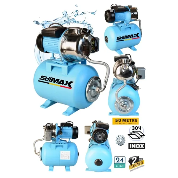 Stilmax Paslanmaz Gövdeli 1.5hp Jet + 24LT Küre Tank Seti 4 Kat 4 Daire Ev Tipi Otomatik Sistem Hidrofor Set