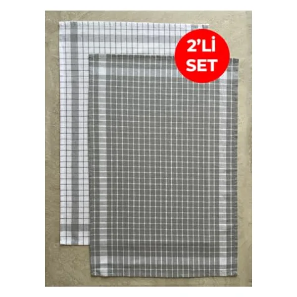 Tuable Kareli 2'li Mutfak Kurulama Bezi Set 45x65cm Gri/Beyaz Gri-Beyaz