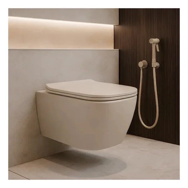 Turavit Luna Kanalsız Mat Cappucino Asma Klozet LN5610C, Luna Mat Cappucino Duroplast Yavaş Kapak - Bej