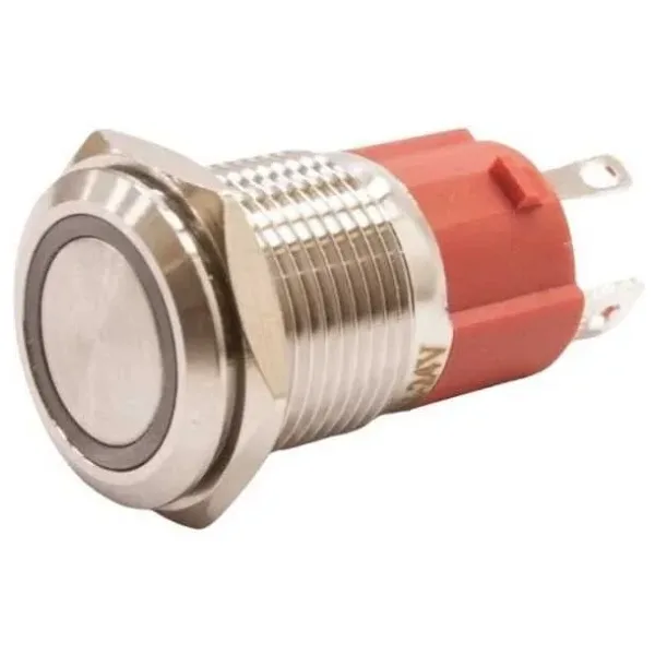 WD16D-P1Z-E 16mm Düz Anahtarlı Işıklı Metal Buton - Beyaz