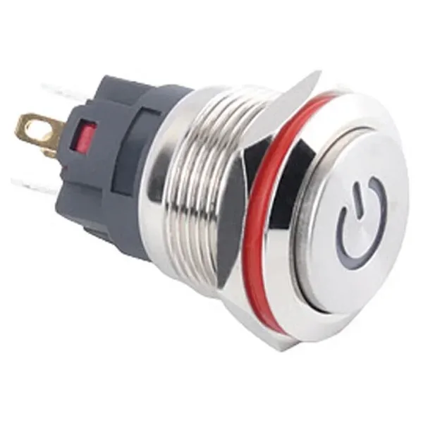WD19A-G1-C 19mm Çıkık Yaylı Işıklı Power Metal Buton - Beyaz
