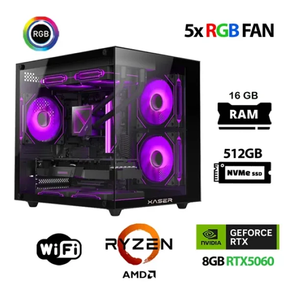 Xaser Eco X150 Ryzen 5 5500 16Gb Ram 512Gb M.2 Nvme Ssd 8Gb Rtx5060 Oyuncu Masaüstü Bilgisayarı