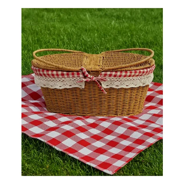 Amentes Beyaz Rattan Hasır - Oval Piknik Sepeti