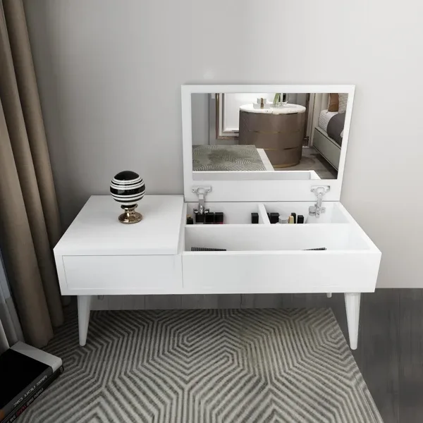 ARNETTİ Riva Aynalı Makyaj Masası Makyaj Organizer, Beyaz - Riva