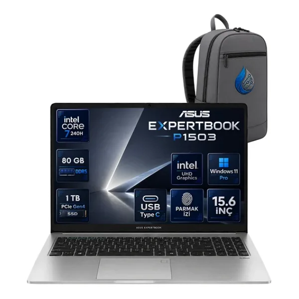 Asus Expertbook P1 P1503cva Intel Core 7-240H 80 Gb Ddr5 1 Tb Ssd 15,6'' Full Hd Windows 11 Pro Dizüstü Bilgisayar P1503cva-C716512g0drnp30