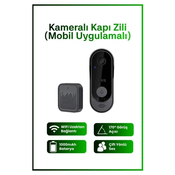 BAGAJON Harvox Wi-fi Kameralı Kapı Zili - 1080p Akıllı Kablosuz Görüntülü Güvenlik Kamerası, 170° Geniş Açı, Uzaktan Kontrol
