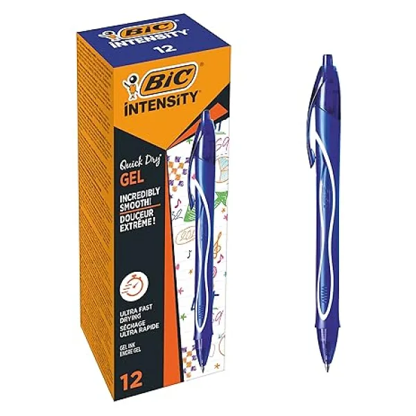 BIC Gel-ocity Quick Dry Hizli Kuruyan Jel Kalem 12'li Kutu Mavi, 0.7 mm Orta Kalınlıkta Uç, Hızlıca Kuruyan Jel Mürekkep