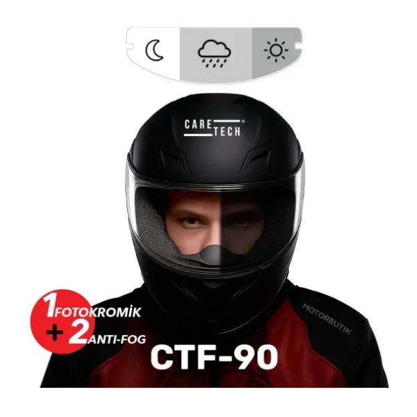 Caretech Buğu Önleyici CTF-90 Motosiklet Kask Cam Fotokromik Film