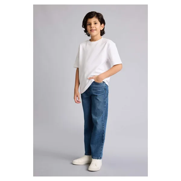 DeFacto Straight Fit Düz Paça Jean Pantolon Erkek Çocuk F9953A826SP - İndigo-NM84 - 7 - 8 Yaş