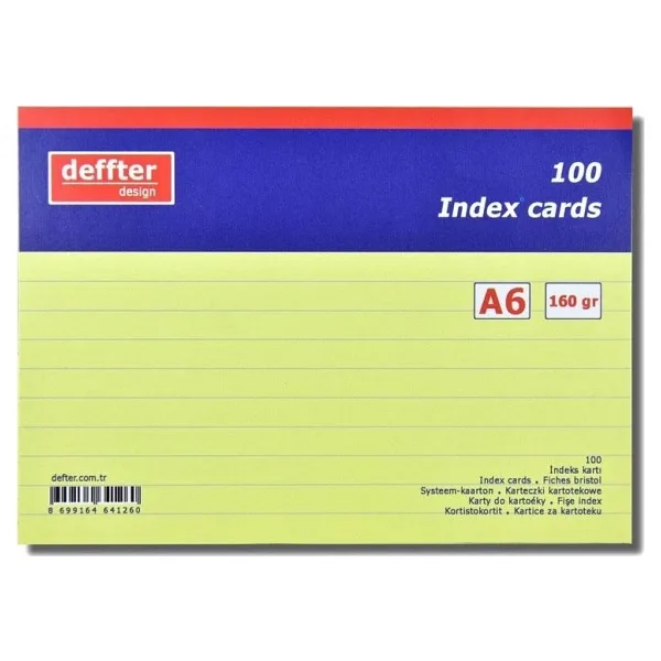Deffter İndex Kartı A6 Sarı Çizgili 641260