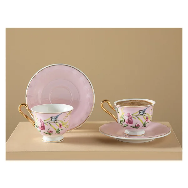English Home Vanilla New Bone China Açık Pembe 2 Kişilik Kahve Fincan Takımı
