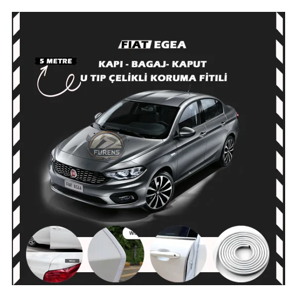 Fiat Egea Oto Araç Kapı Koruma Fitili 5metre Parlak Beyaz Renk