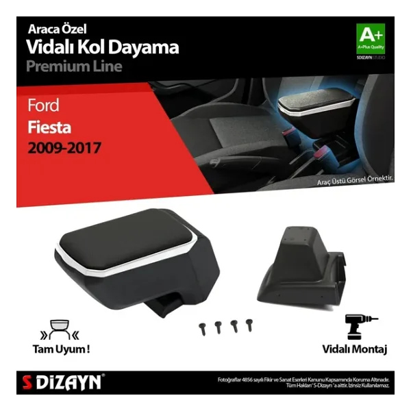 Ford Fiesta Uyumlu Kol Dayama Kolçak ABS Vidalı Gri 2009-2017 A+Kalite Parça