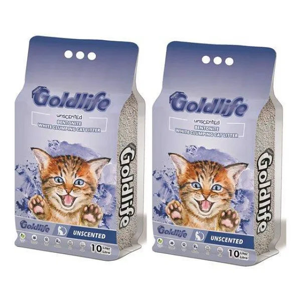 Goldlife Kokusuz İnce Taneli 10 lt 2'li Bentonit Kedi Kumu