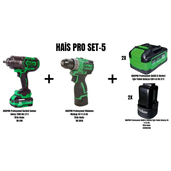 Hais Pro RB-DB16 + RB-818 Çift Akülü 2 Ah Elektrikli El Aletleri Seti
