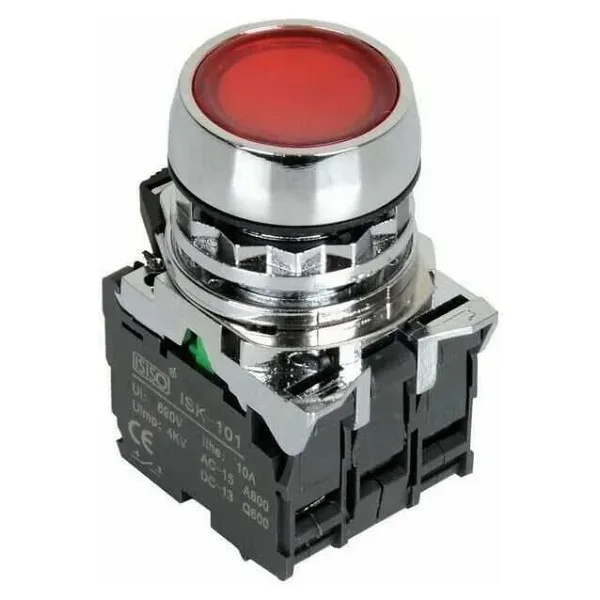 ISM-BW34B5 24V Işıklı Yaylı Metal Buton - Kırmızı