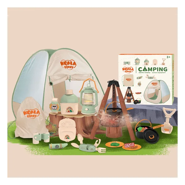 Learning Fun 17 Parça Buharlı Işıklı Çadırlı Kamp Eşyaları Seti Oyuncak Oyun Seti Çocuk Oyun Çadırı