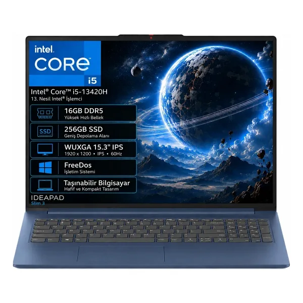 Lenovo IdeaPad Slim 3 15IRH10 83K10062TR i5-13420H 16 GB 256 GB SSD UHD Graphics 15.3" Free Dos WUXGA Notebook