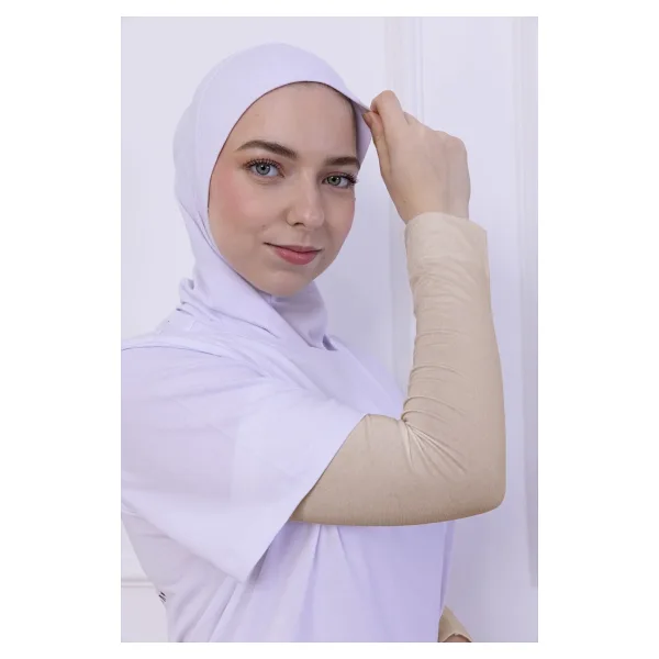Loggia Likralı Penye Kolluk Açık Bej - Pratik Kadın Tesettür Düz Namaz Kolluğu 1 Çift 40cm Viskon Hijab