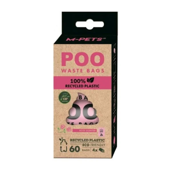 M-Pets Poo %100 Recycled Dışkı Poşeti Gül Kokulu 4X15 Yaprak