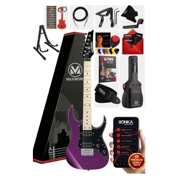 Maxword DE-150PU-ST Maple Klavye HH Manyetik Yüksek Kaliteli Elektro Gitar Seti