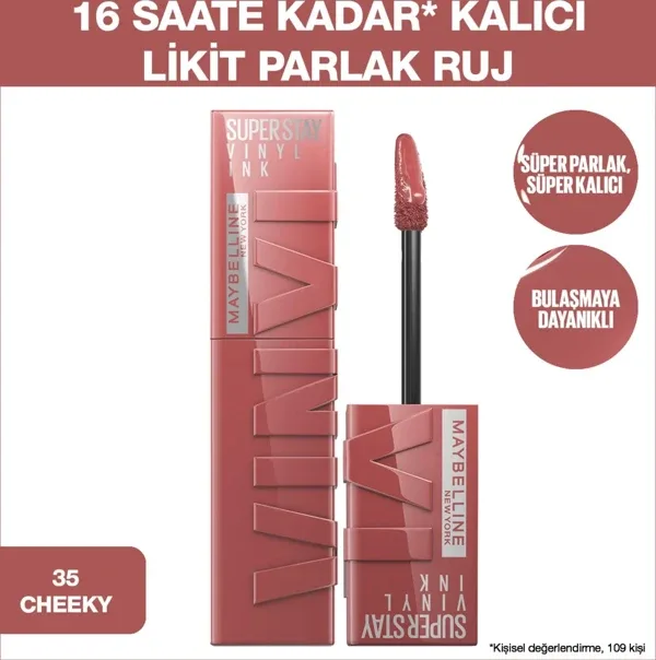 Maybelline New York Super Stay Vinyl Ink Parlak 35 Cheeky Likit Ruj