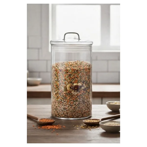 Mien 1700 ml Cam Kavanoz Kapaklı - Bakliyat, Baharat & Kuru Gıda Saklama Kabı - Şeffaf, Dayanıklı Cam