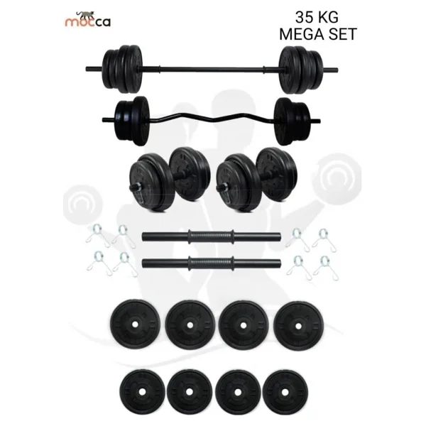 Moccastyle 38 kg Z-Barlı Megaset Halter Seti ve Dambıl Seti Ağırlık Fitness Seti - Siyah