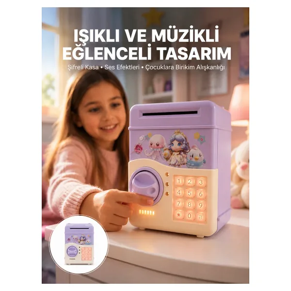 Mor Otomatik Para Girişli Elektronik Şifreli Kumbara