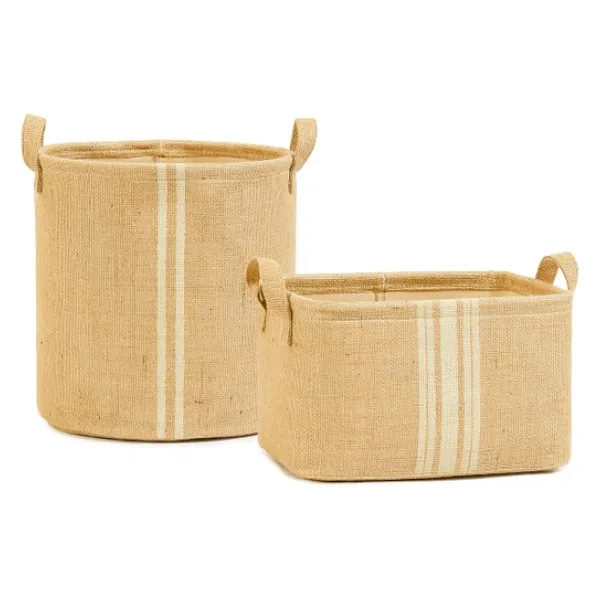 Ocean Home Textile 2'li Çizgili Jüt Sepet Set 1 Adet 30 x 31 / 1 Adet 30 x 21 x 18 cm