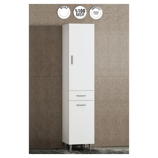 Özceden Boy Dolabı Sepetli 40 cm Mdf Banyo - Beyaz
