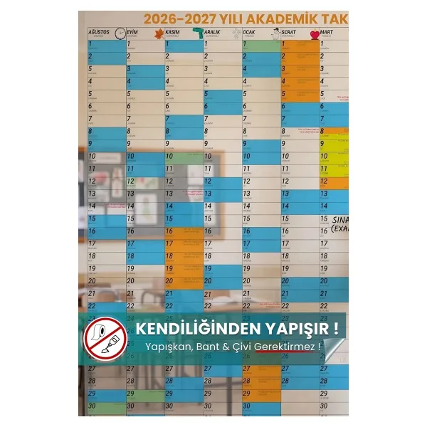 Pi Papers 2025-2026 Akademik Takvim Planlayıcı, Ders Çalışma Planlayıcı, Duvara Yapışan Statik Akıllı Kağıt