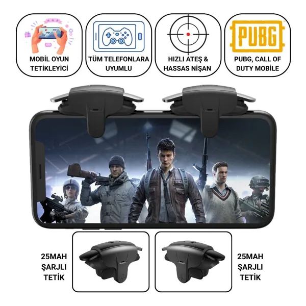 Polham Tüm Telefonlara Uygun Pubg Ve Call Of Duty Uyumlu Şarjlı Oyun Tetiği Hızlı Ateş Ve Hassas Nişan