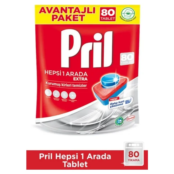 Pril Hepsi Bir Arada Ekstra Bulaşık Makinesi Tableti 80'li