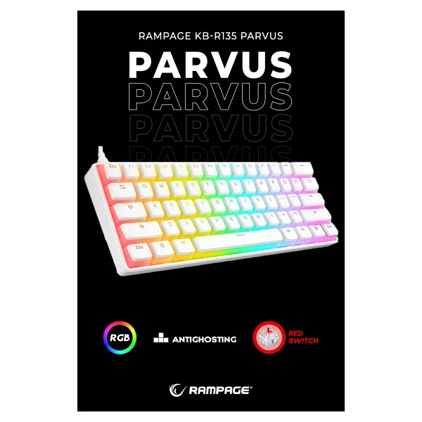 Rampage Parvus KB-R135 RGB TKL Red Switch Kablolu Mekanik Oyuncu Klavyesi