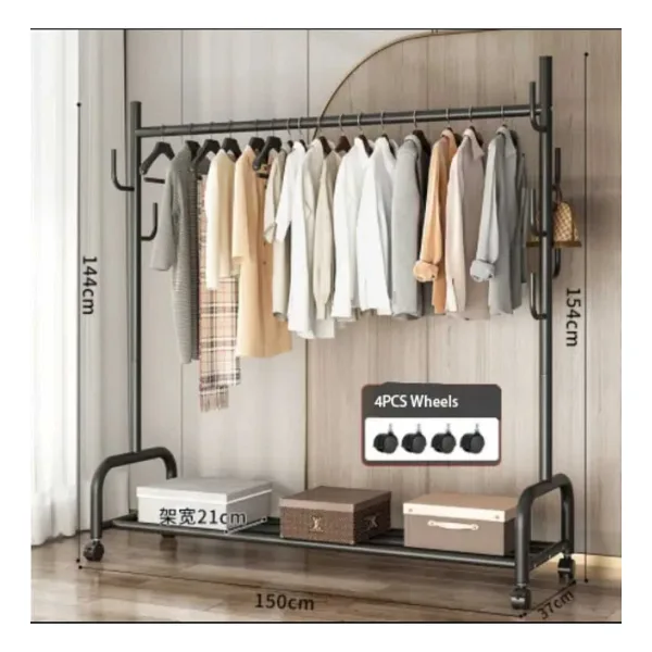 TRENDESK Metal Siyah Portmanto Konfeksiyon Askısı Ayaklı Askılık Elbise Askılığı Tekerlekli 154x150 Cm 1062