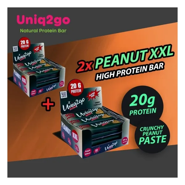 Uniq2go Peanut XXL - Fıstık Ezmeli XXL Proteinli Bar 12li Kutu x2 kutu (24 adet)