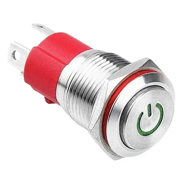 WD16D-G1Z-C 16mm Çıkık Anahtarlı Işıklı Power Metal Buton - Yeşil