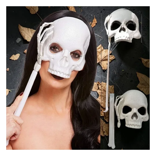 YÜKSEK KALİTE TUTMALI BEYAZ KURU KAFA MASKESİ 44X17 CM CADILAR BAYRAMI KORKU MASKESİ HALLOWEEN MASK