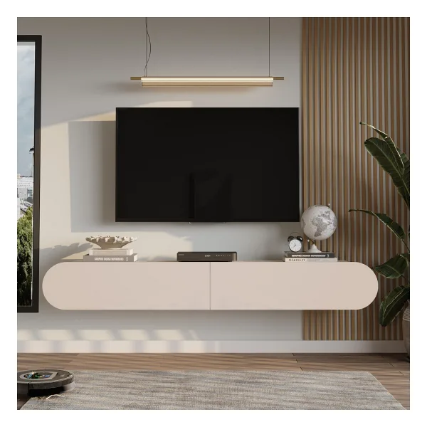 Yurupa Lumos 180 cm Oval Kapaklı Tv Ünitesi Modern Duvara Monte Tv Sehpası Kumsal Lum1-Co - Bej